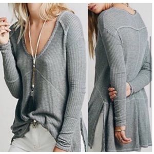 FREE PEOPLE Grey Oversized Thermal Sweater